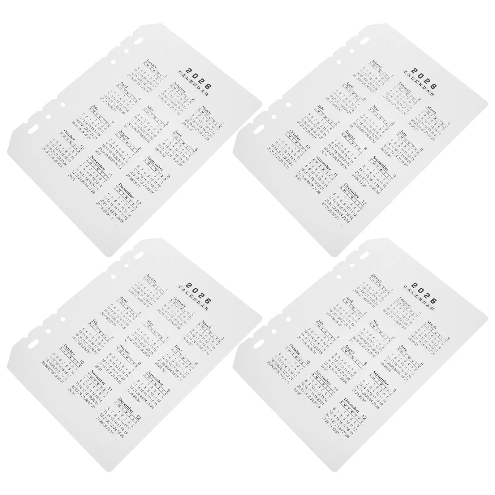 4 divisori per calendario in plastica satinata 2026, inserti ricaricabili per raccoglitori A5, organizer fai da te per agenda, quaderno, forniture per ufficio