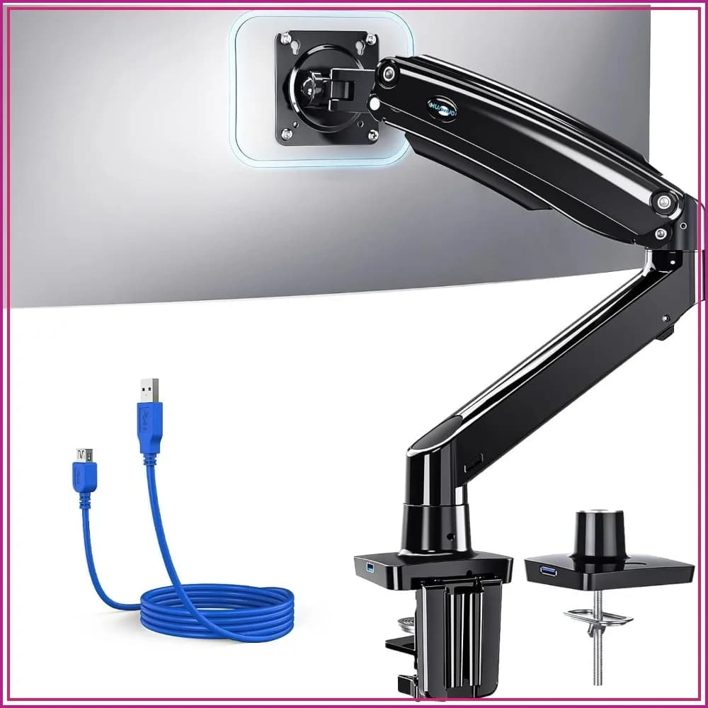 Ultrawide Monitor Mount for 13-49 inch Screens, Holds 26.48 lbs, Adjustable Stand with USB, C-Clamp & Grommet Base, VESA 75x75 or 100x100mm