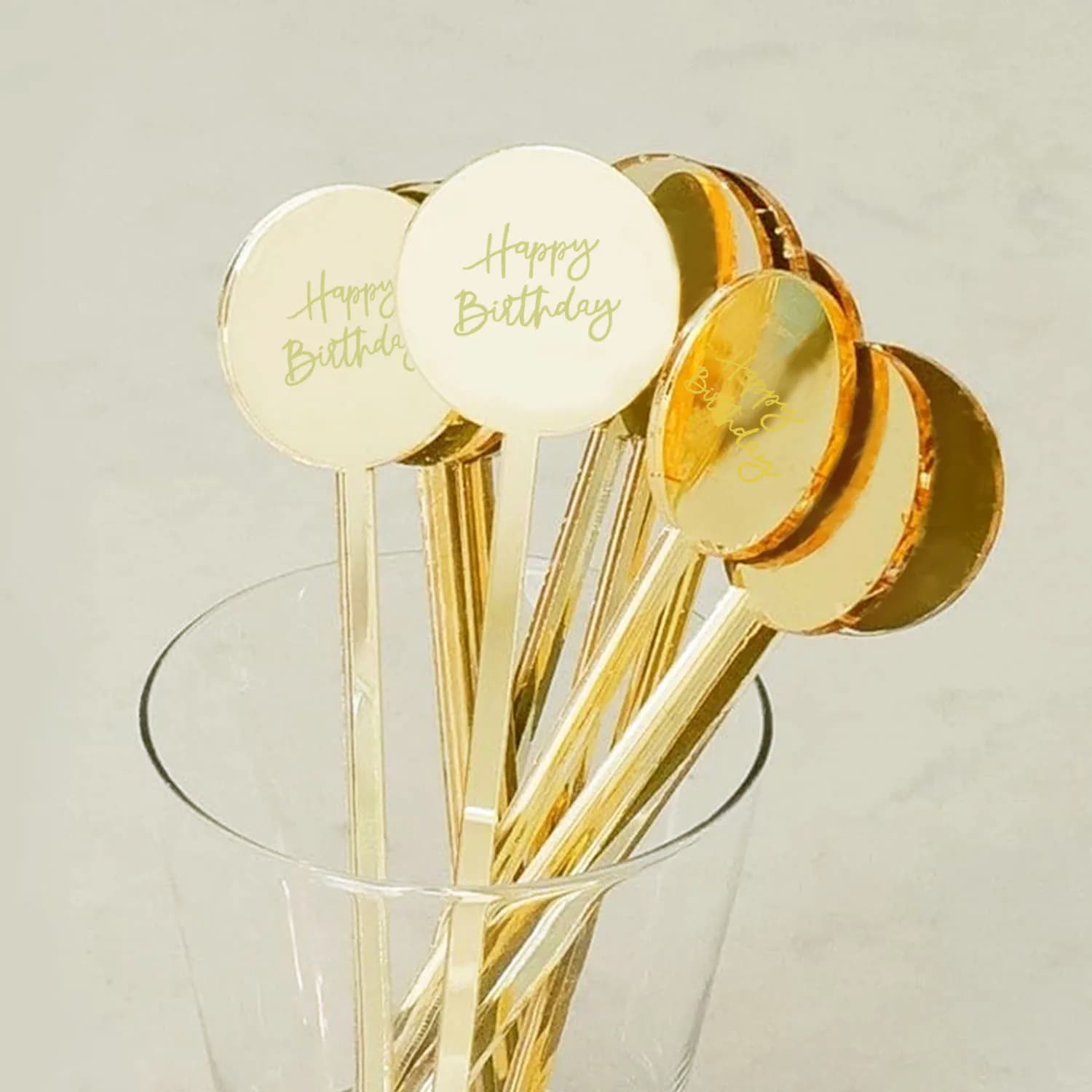 10 pezzi agitatori per bevande di buon compleanno agitatori per Cocktail per decorazioni per feste di Baby Shower di compleanno (oro, 14.5cm)