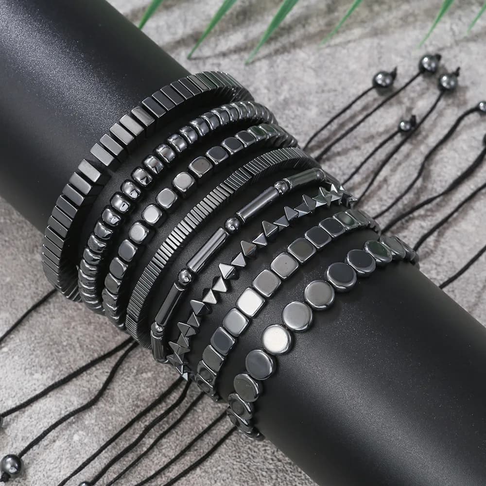 Braccialetto regolabile in ematite nera classica donna uomo guarigione bracciali con perline irregolari gioielli intrecciati per la perdita di peso di assistenza sanitaria