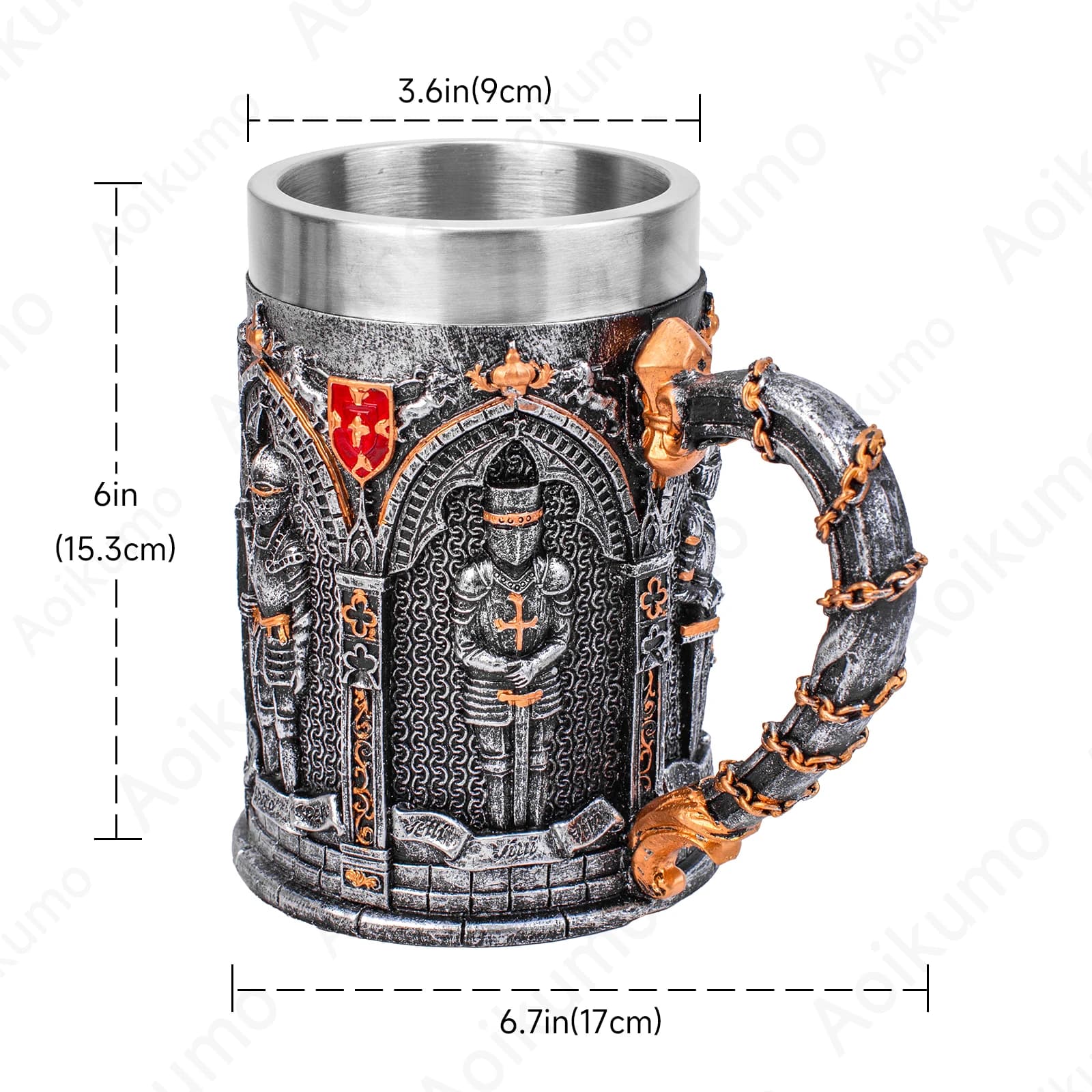 Large Capacity Gothic Knight Beer Tankard Retro 3D Sculpted Mug Stainless Steel Liner Cup Gift for Bar Home Party Use