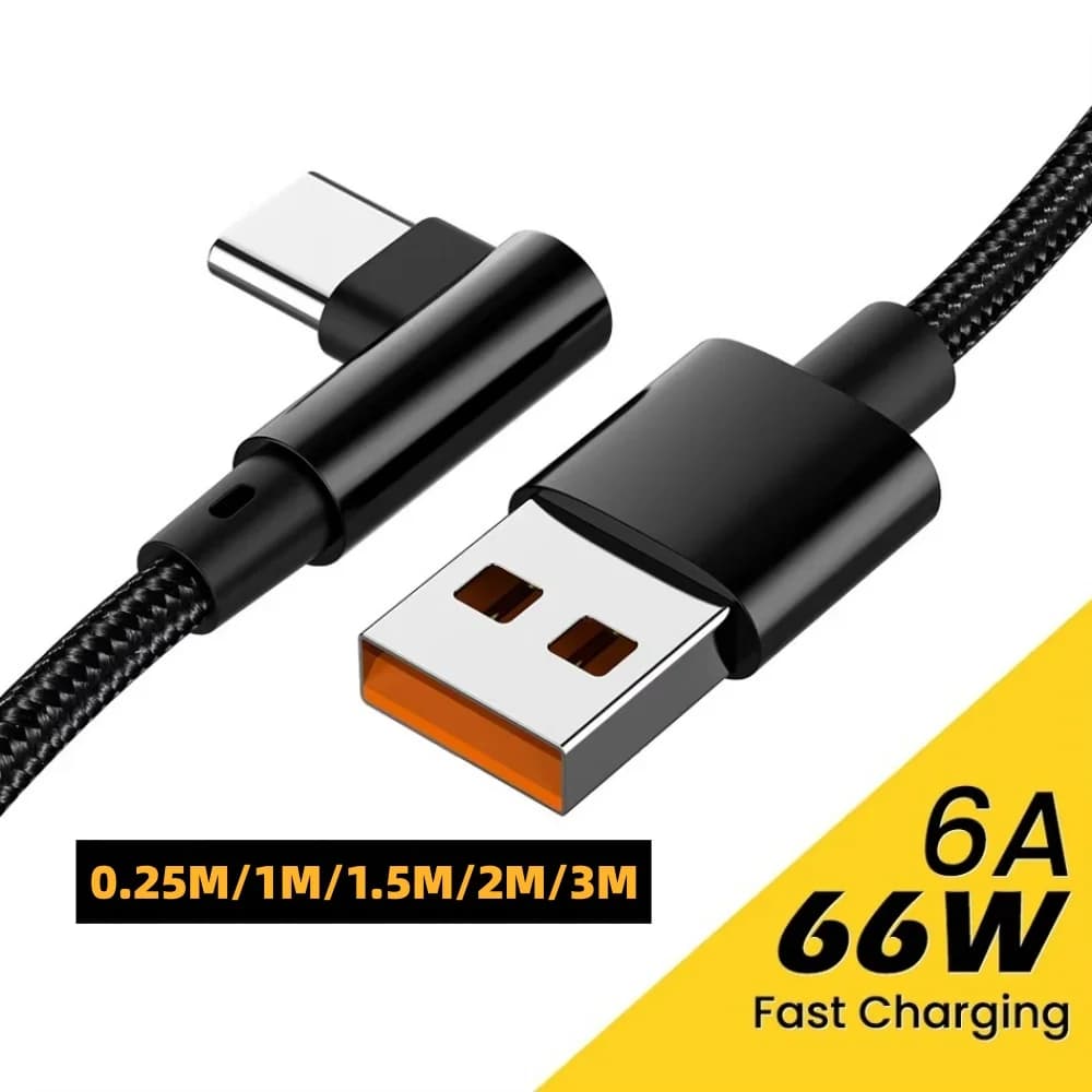 Cavo di ricarica USB da 66 W 6A USB a tipo C Gomito Cavo dati di ricarica rapida Cavo adattatore di ricarica da parete per telefoni cellulari per Xiaomi Samsung