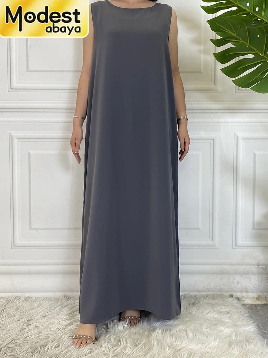 Modesto Abaya Femme Casual All-Match Sleeveless Muslim Inner Dress For Women Maxi Robe Caftano Marocchino Islamic Clothing