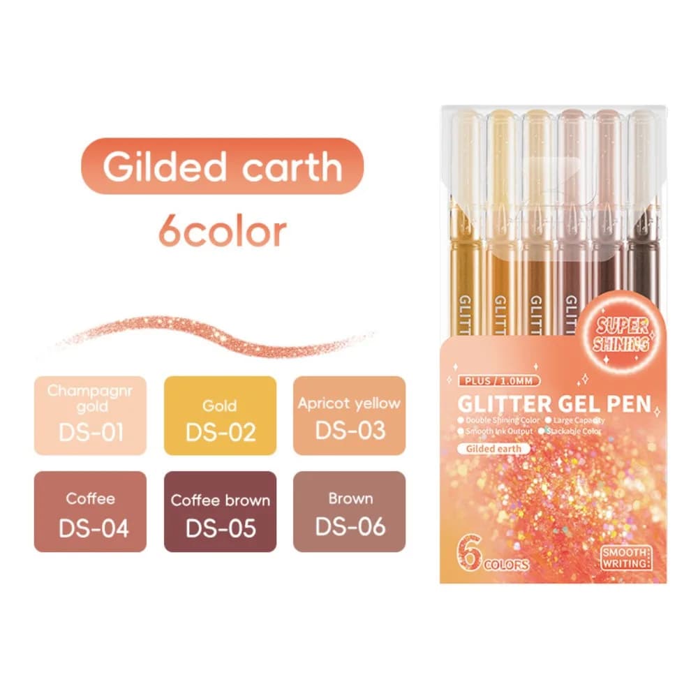 Nuova Penna Gel con Effetti Glitter in 6 Colori, Penna da 1.0mm per DIY, Pittura, Graffiti, Evidenziatore per Studenti