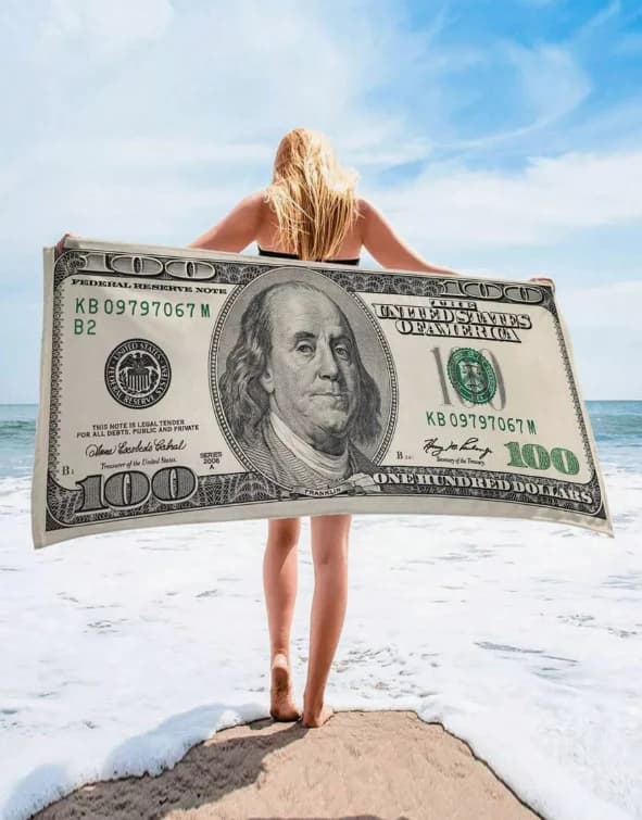 Asciugamano da spiaggia morbido con stampa del dollaro, ideale per nuoto, campeggio e vacanze, perfetto per yoga, immersioni, viaggi, asciugamano estivo