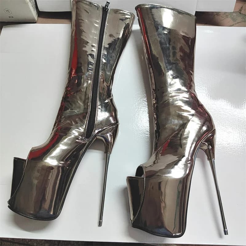 SDTRFT 19cm Thin High Heels Stilettos Knee-high Long Boots Platform Women Pumps Ladies Open Toe Shoes Plus Size:46 47 48 49 50