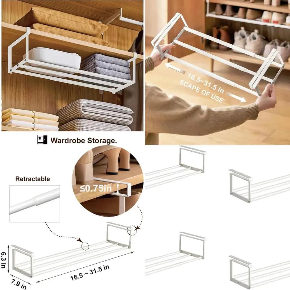 Organizer per scarpiera espandibile - Scarpiera regolabile e ripiano sotto l'armadio - per riporre e organizzare scarpe o abbigliamento, e