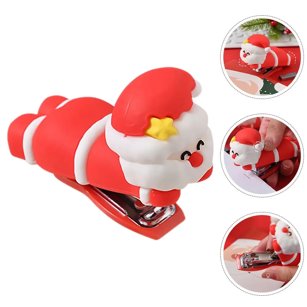 Piccolo Graffettatore a Forma di Babbo Natale, Design Cartoonesco, Portatile per Ufficio e Scuola, Graffette Divertenti per Scrivania