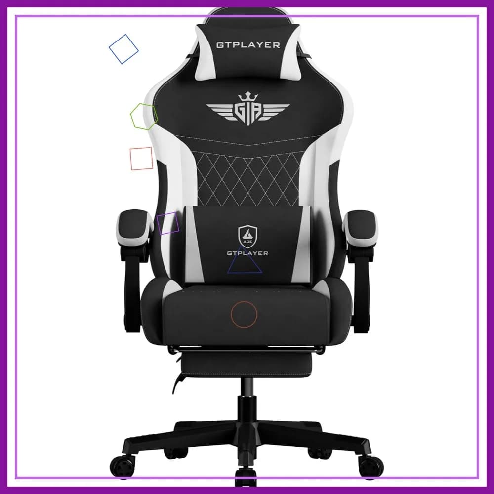 Sedia da Gaming Ergonomica con Poggiapiedi, Supporto Lombare e Schienale Reclinabile per Adulti - Tessuto Nero