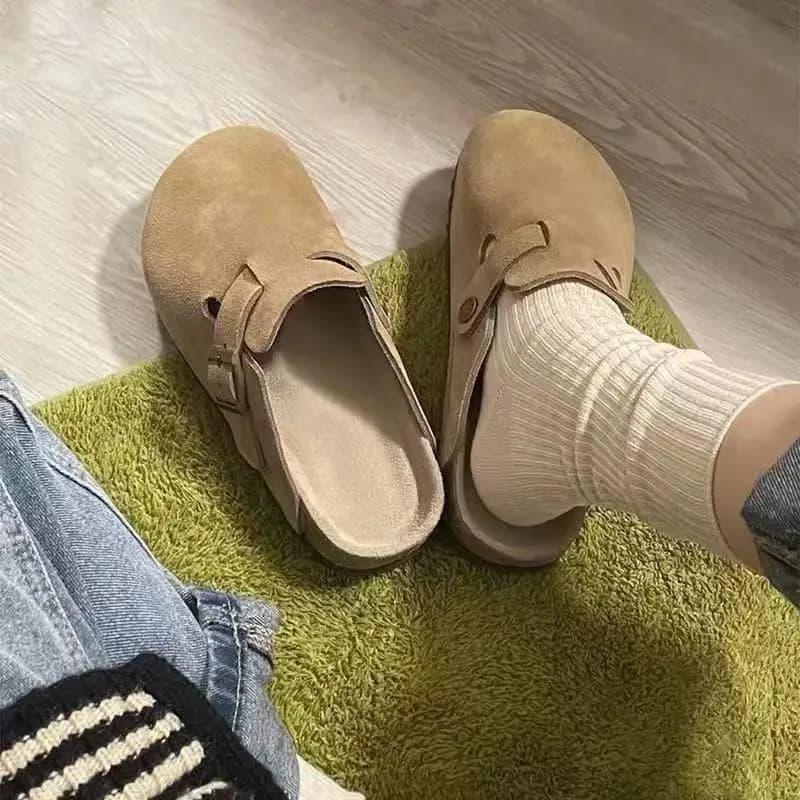 2025 New Women's Suede Clogs with Arch Support Retro Leather Flat Mules Lady Cork Footbed Sandals Unisex Classic Clogs Slippers