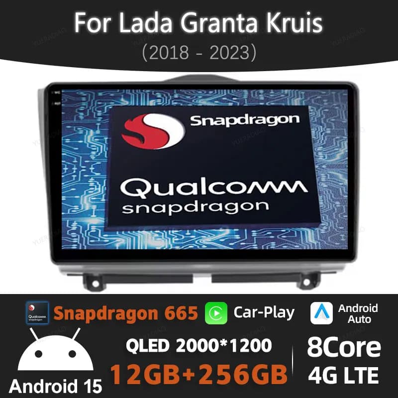 Android 15 Autoradio Per LADA Granta Cross 2018 - 2023 Qualcomm Multimedia Stereo Lettore Video 4G LTE 5G WIFI QLED 2DIN GPS NAVI