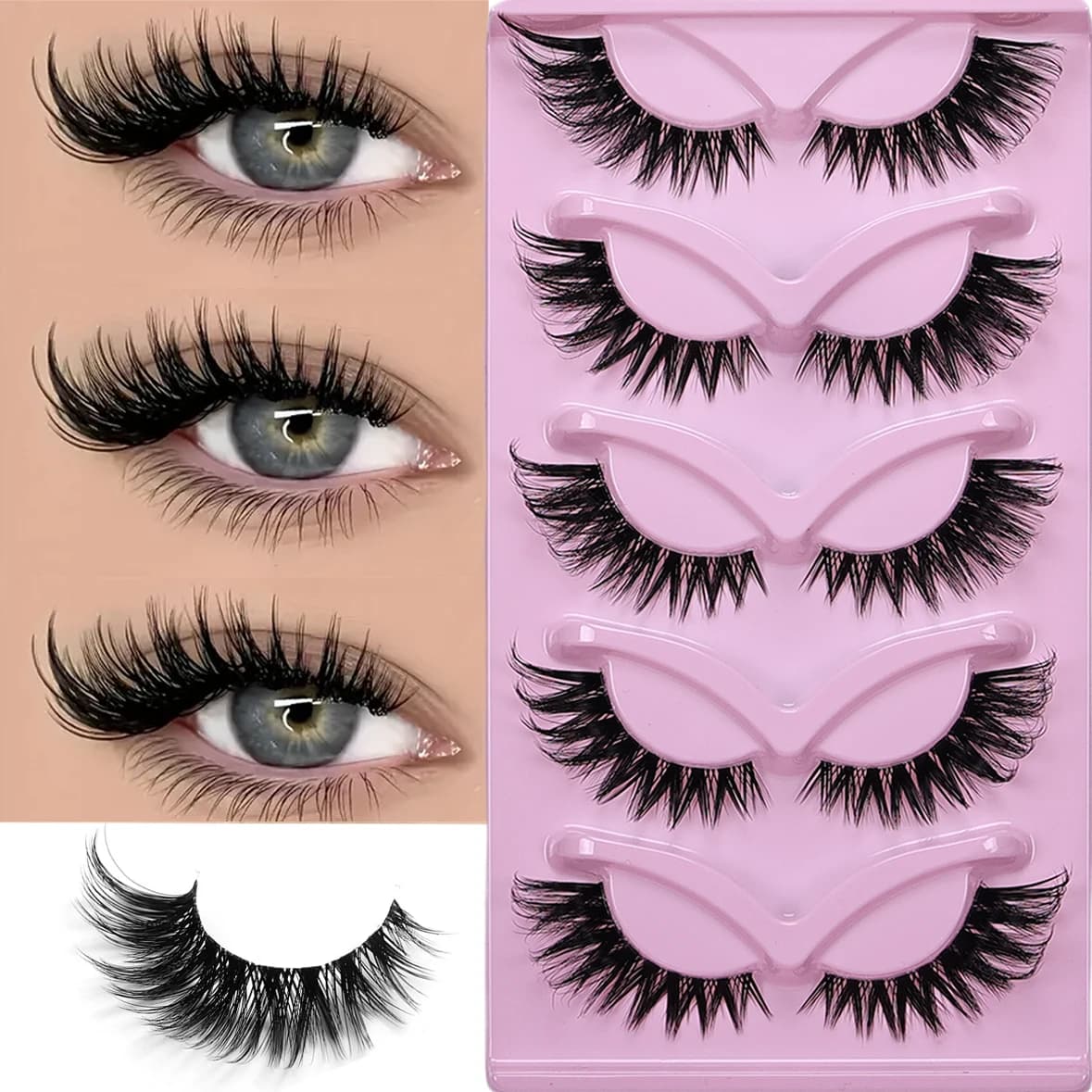 5 paia di ciglia Cat Eye Ciglia finte sottili Estensioni soffici ciglia Cat Eye Ciglia finte