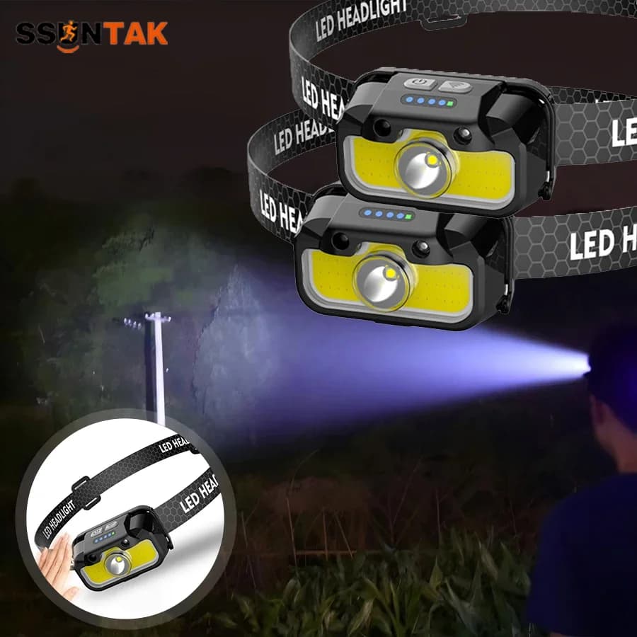 SSUNTAK Motion Sensor LED Headlamp-7 Modes,Waterproof,60° Adjustable,Long-Lasting Headlight for Outdoor Camping,Fish,Hike,Climb