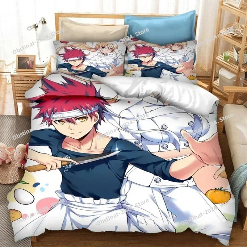 Guerre alimentari anime 3D! Shokugeki No Soma Set biancheria da letto Copripiumino stampato Lenzuolo Federa Letto Copripiumino morbido Completo Queen King Size