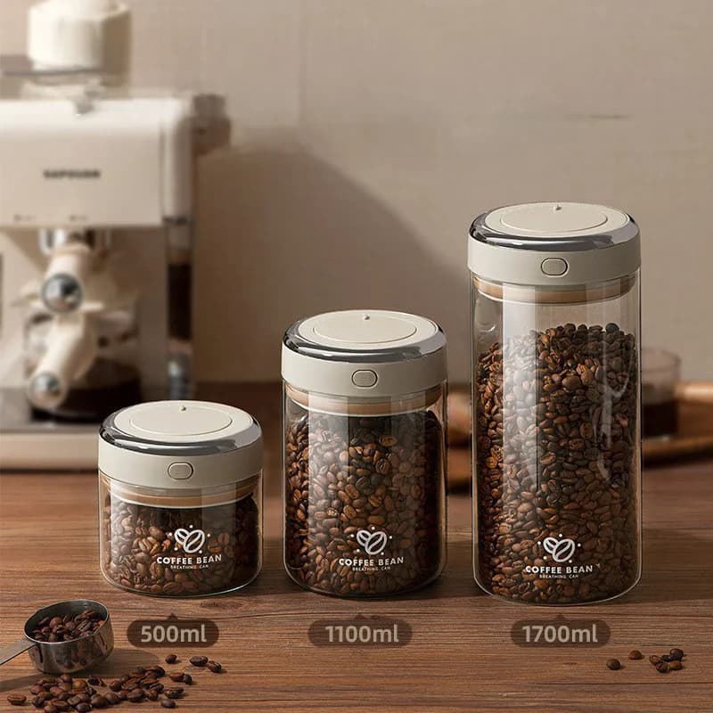 500/1100/1700ml Coffee Beans Vacuum Sealed Tank with CO2 Valve Glass Food Storage Jars Moisture Proof Airtight Container