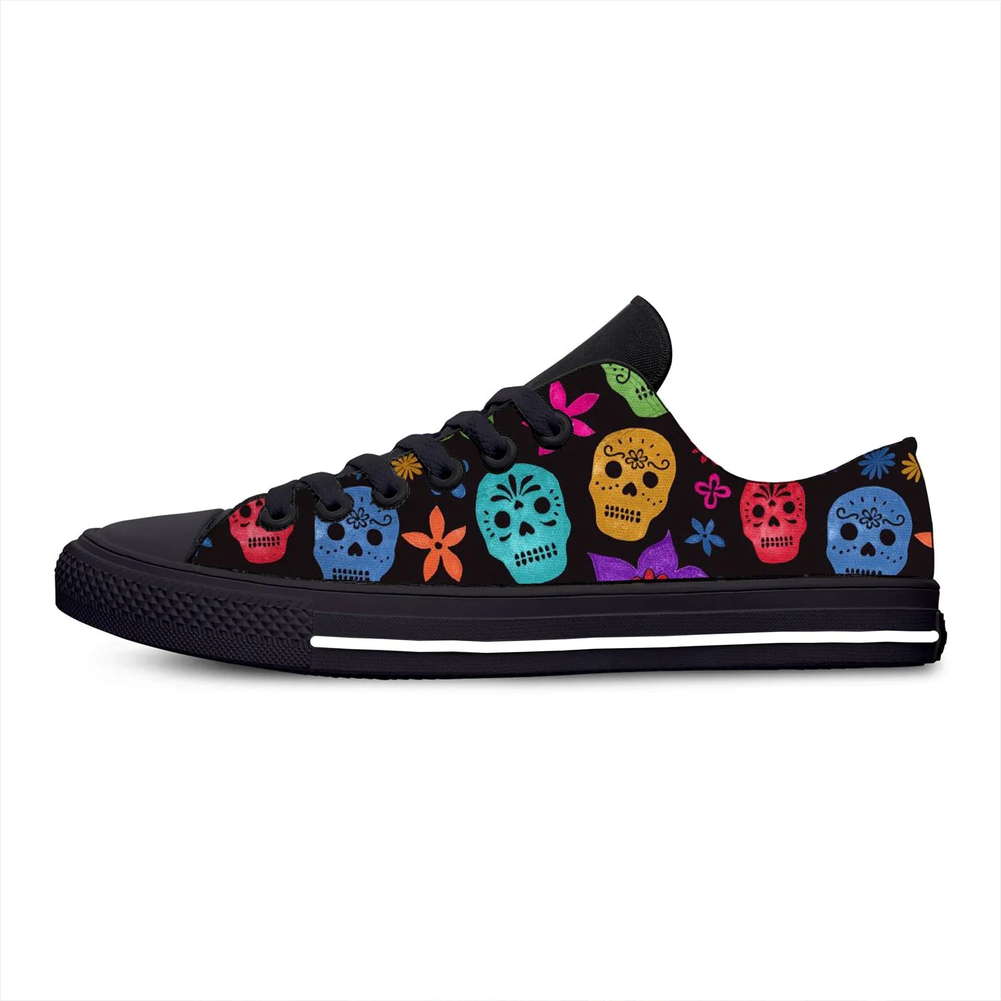 Scarpe Casual Basse in Tela Classiche con Design Originale Teschio Messicano per Uomo e Donna - Collezione Estiva Calda e Fresca