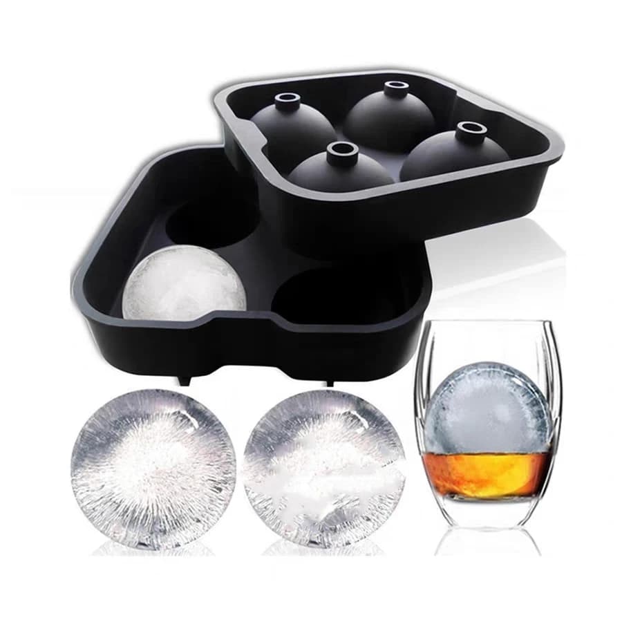 Stampo per ghiaccio Stampo per vassoio per cubetti di ghiaccio in silicone Stampo per palline di ghiaccio a forma di palla - Vassoio per ghiaccio in silicone flessibile nero - Stampi per bicchieri da 4 x 4,5 cm
