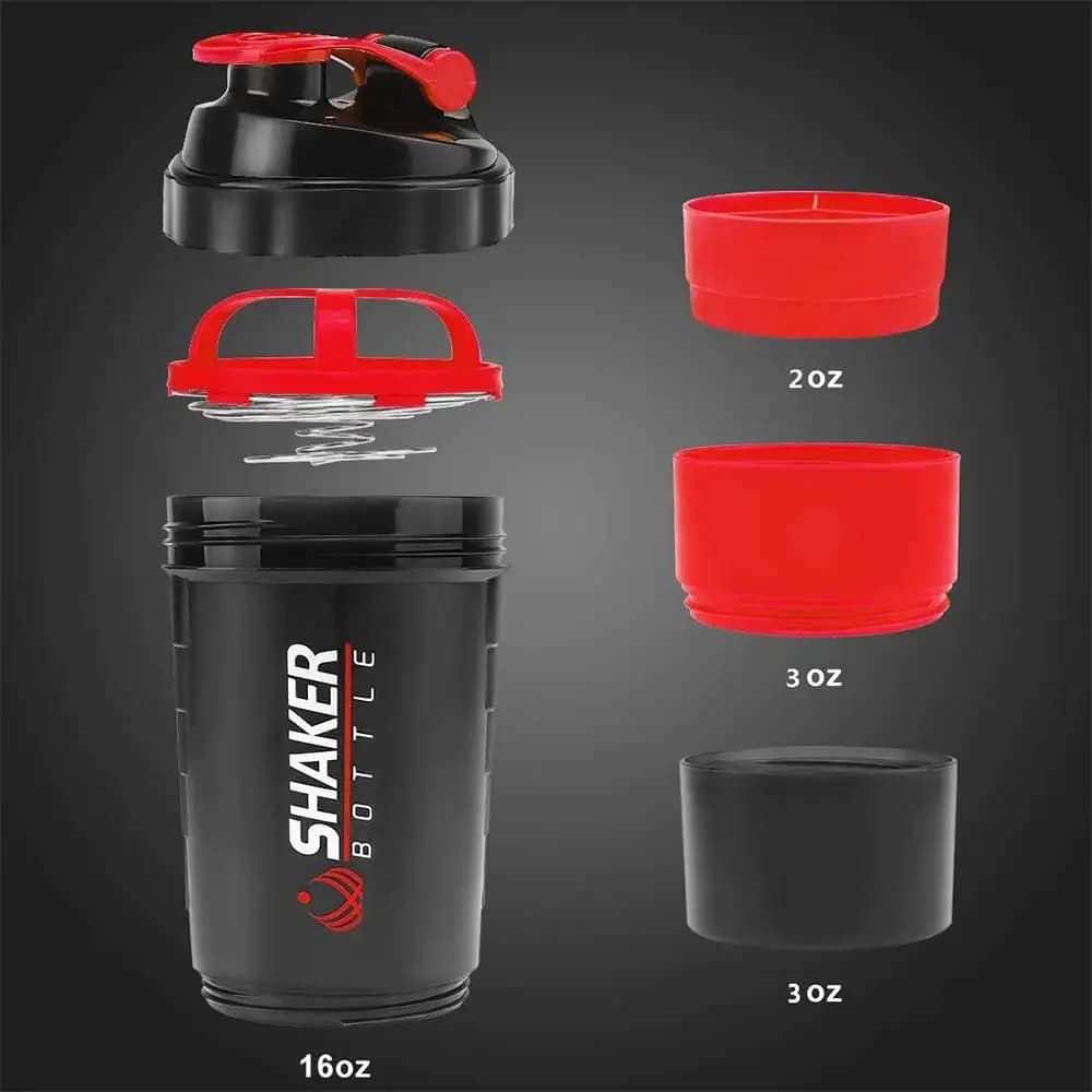 500 ml layered protein bottle with powder storage container Large water bottle with wire stirring ball