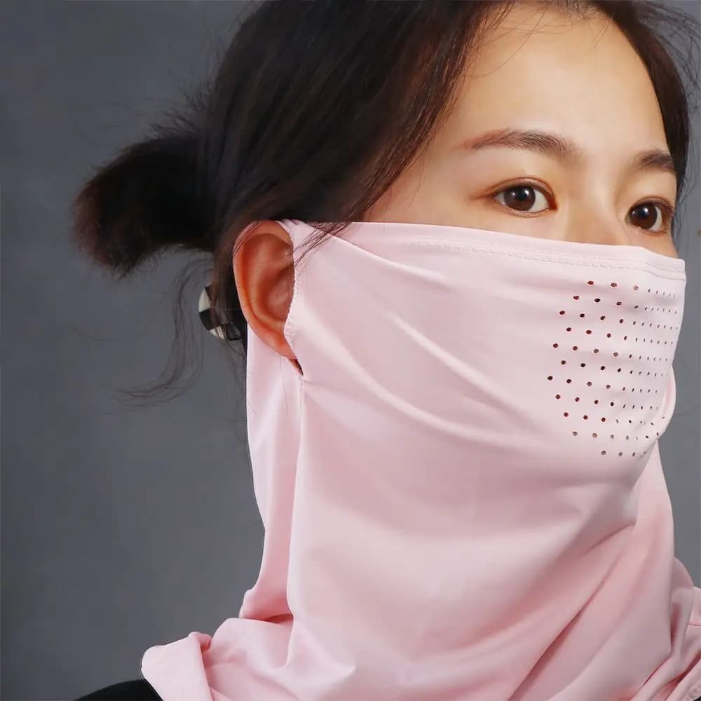 Maschera Protettiva Sportiva Unisex in Seta Ghiaccio Tinta Unita con Protezione UV per Viso e Collo - Sciarpa Parasole