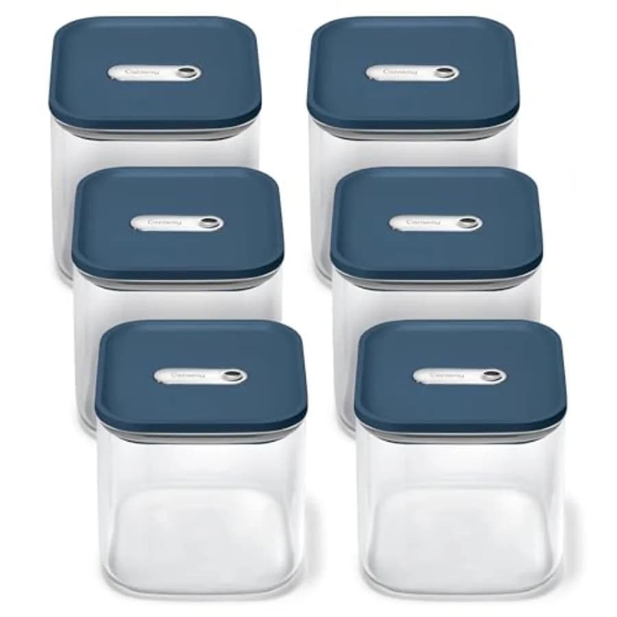 Contenitori in Vetro Ermetici per Alimenti da 2,5qt con Coperchi - Non Tossici, Senza BPA, Blu Navy, Impilabili, Salvaspazio per Dispensa e Prodotti Secchi