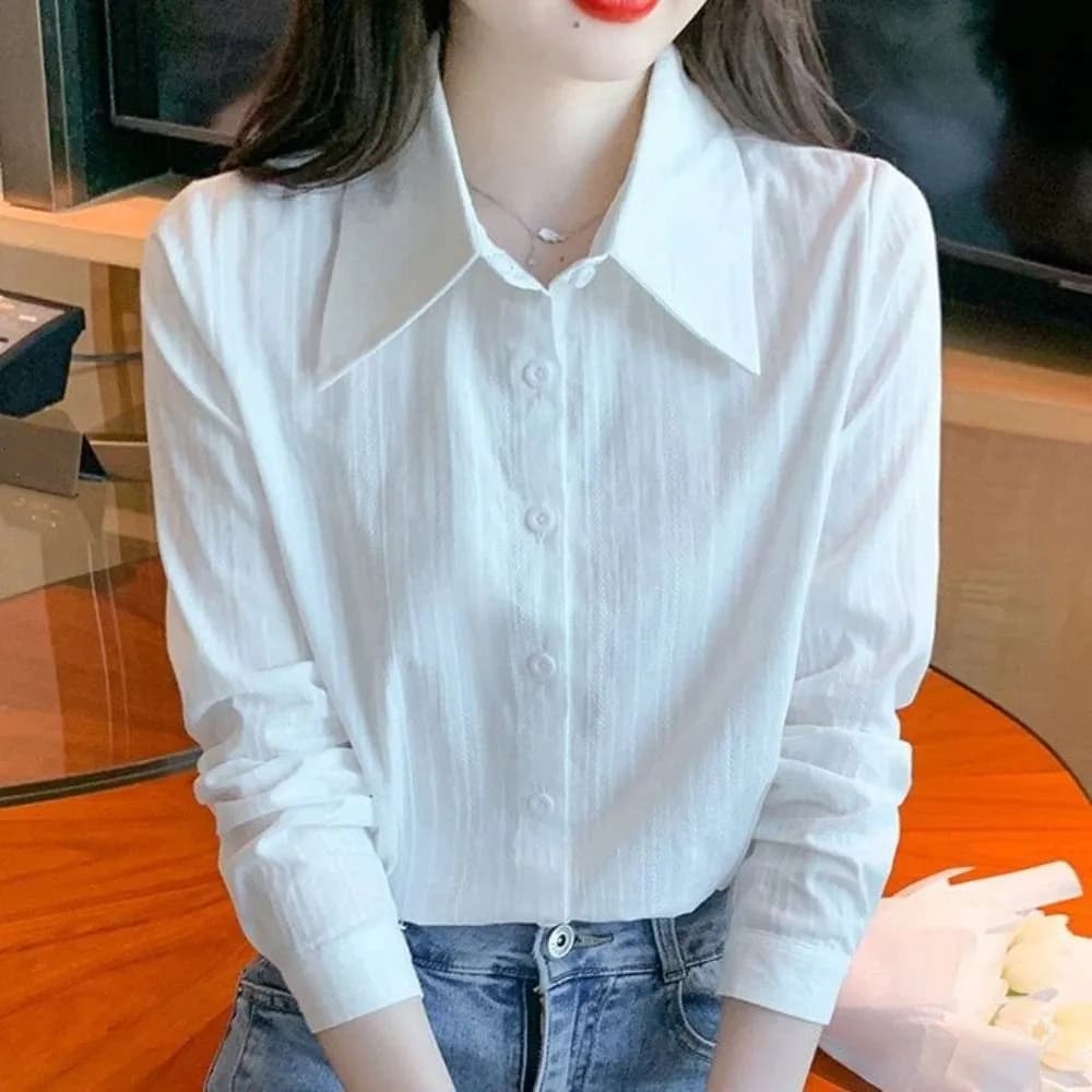 Camicia a Righe Stile Ins, Top Casual Largo a Maniche Lunghe, Camicetta Sottile con Protezione Solare e Bottoni per Donne e Ragazze