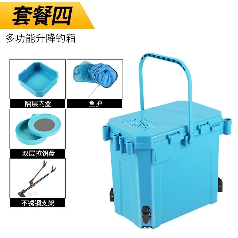 Multifunction Portable Fishing Box Seat Live Fish Bucket Tackle Storage Kit for Outdoor Lure Rock Angling Gear with Rod Holder