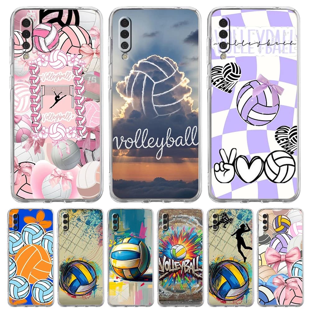 Cover in TPU soft volleyball theme painting for Samsung Galaxy A13 A15 A21S A22 A23 A25 A31 A32 A33 A35 A55 A17 5G, transparent phone case