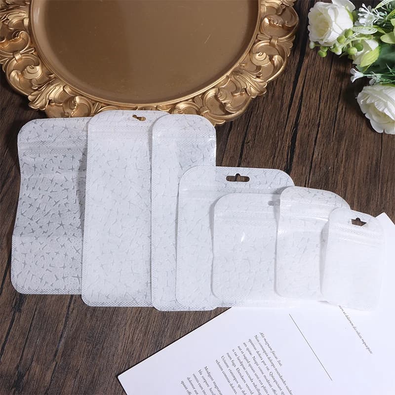50Pcs Translucent White Patterned Fabric Ziplock Bag Seal Bag Packaging Bag Resealable Earring Necklace Jewelry Gift Storage Bag