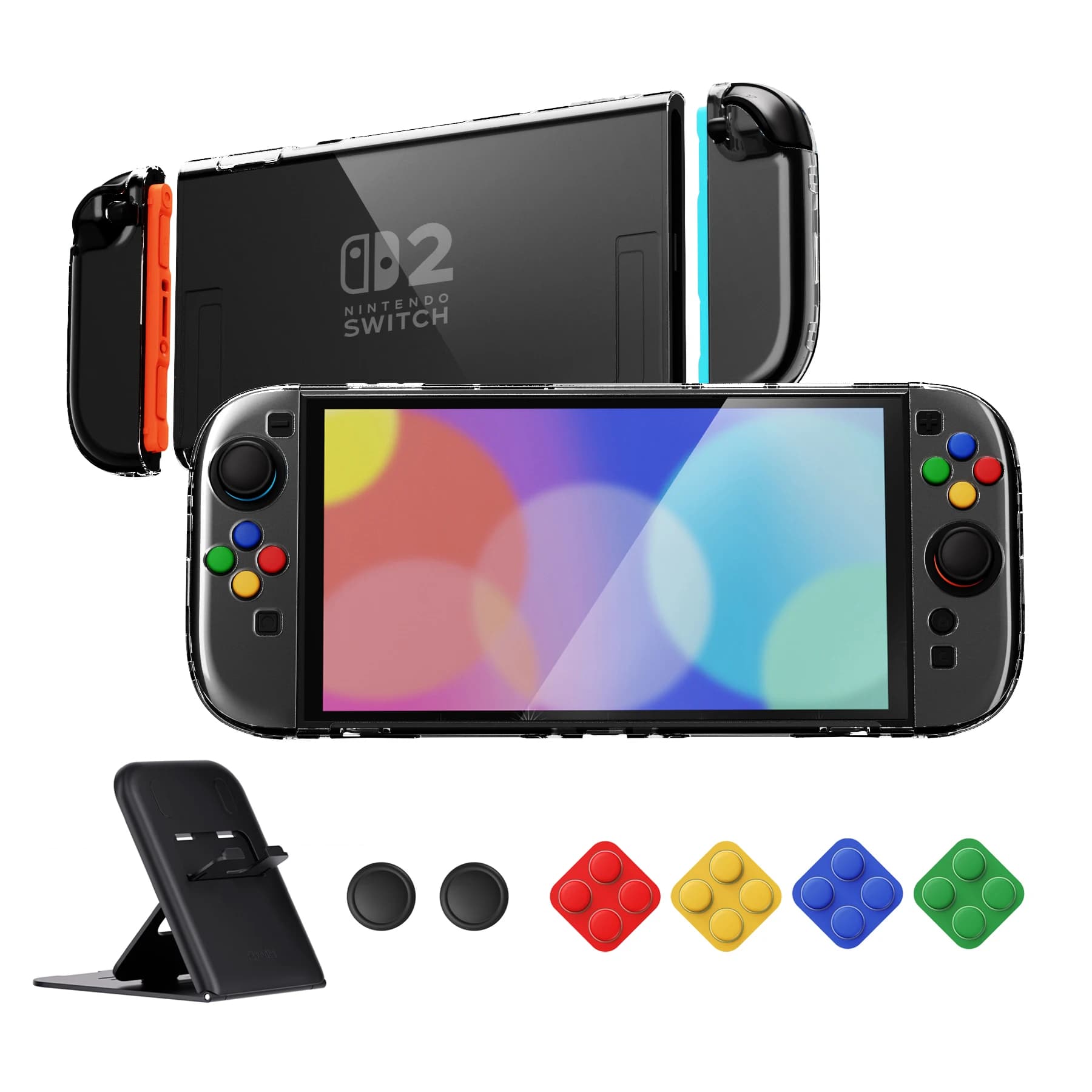 PlayVital Dockable Grip Cover per Nintendo Switch 2, Custodia protettiva trasparente antigraffio con supporto pieghevole e impugnatura per pollice