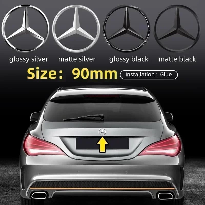 Emblema 3D in ABS Argento/Nero 9cm 90mm Adesivo per Bagagliaio Posteriore Auto per Mercedes Benz W117 W177 W176 X253 W247 W213