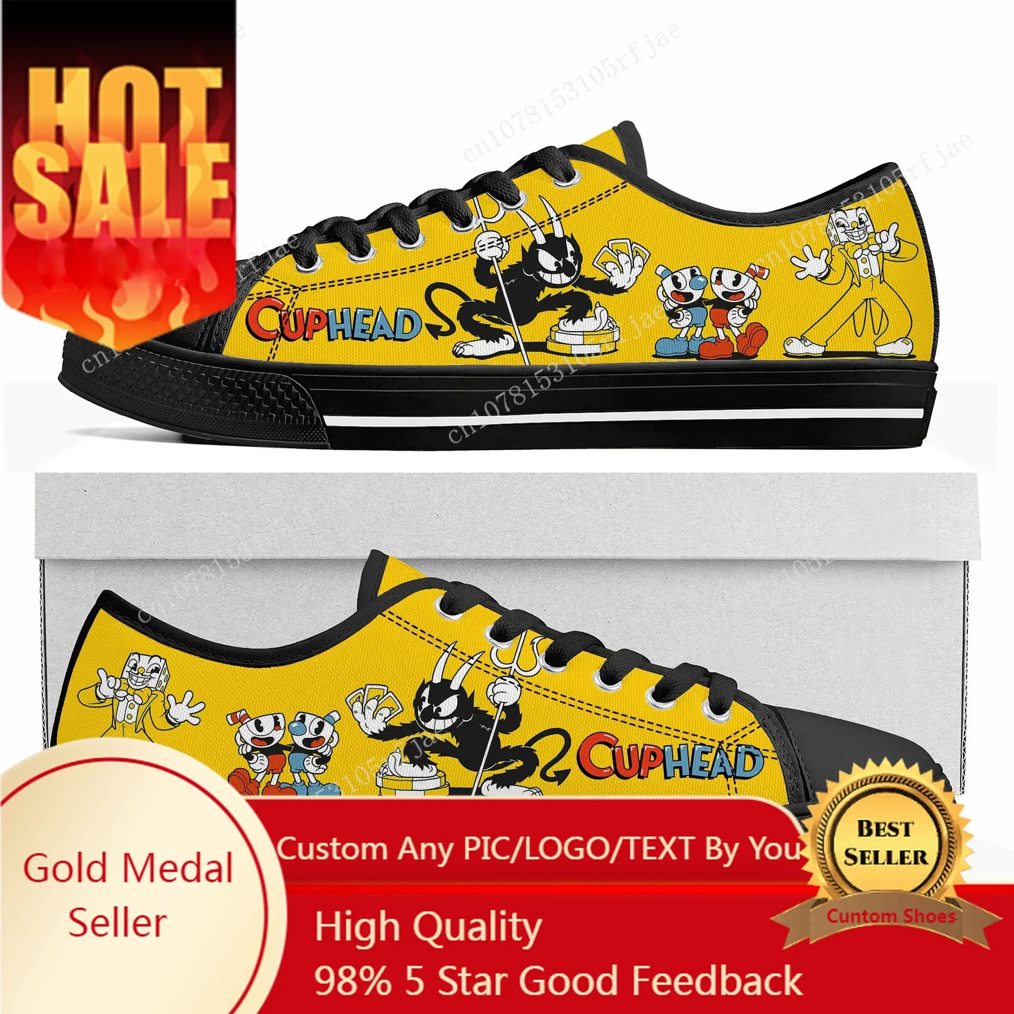 Hot Cupheads Mugmans Cartoon Game Sneakers Low Men's Shoes For Teenagers Casual Canvas Sneaker Customized