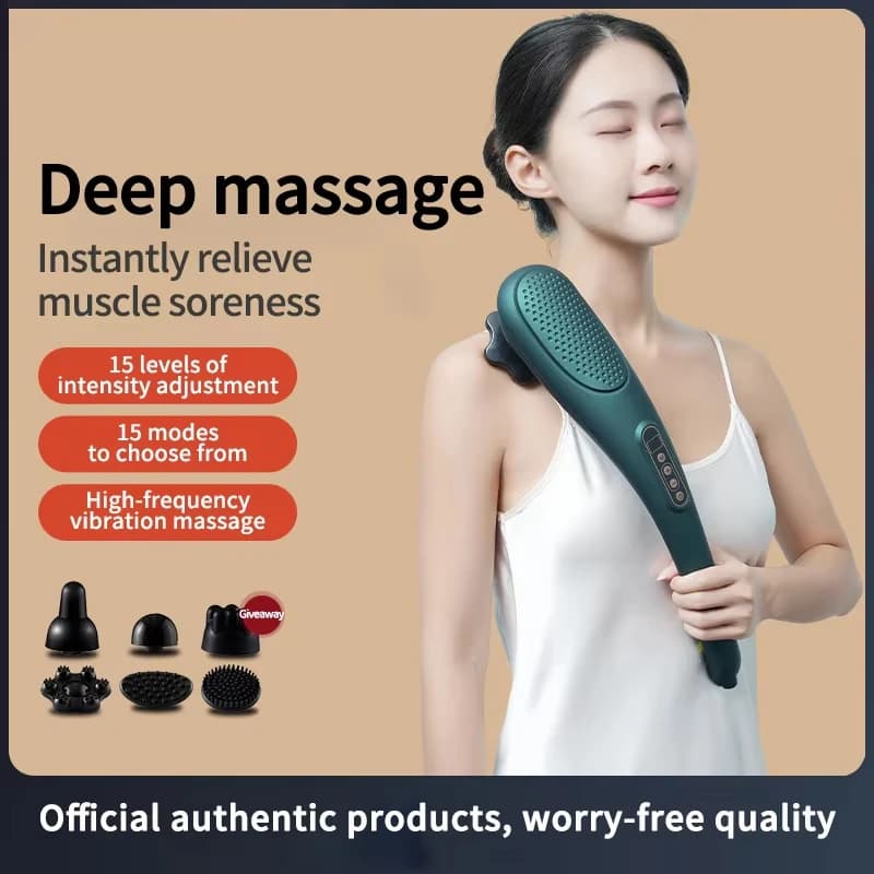 Wireless Handheld Back Massager 15 Modes 15 Speed Vibration Massage Gun For Shoulder Neck Leg Muscle Relief