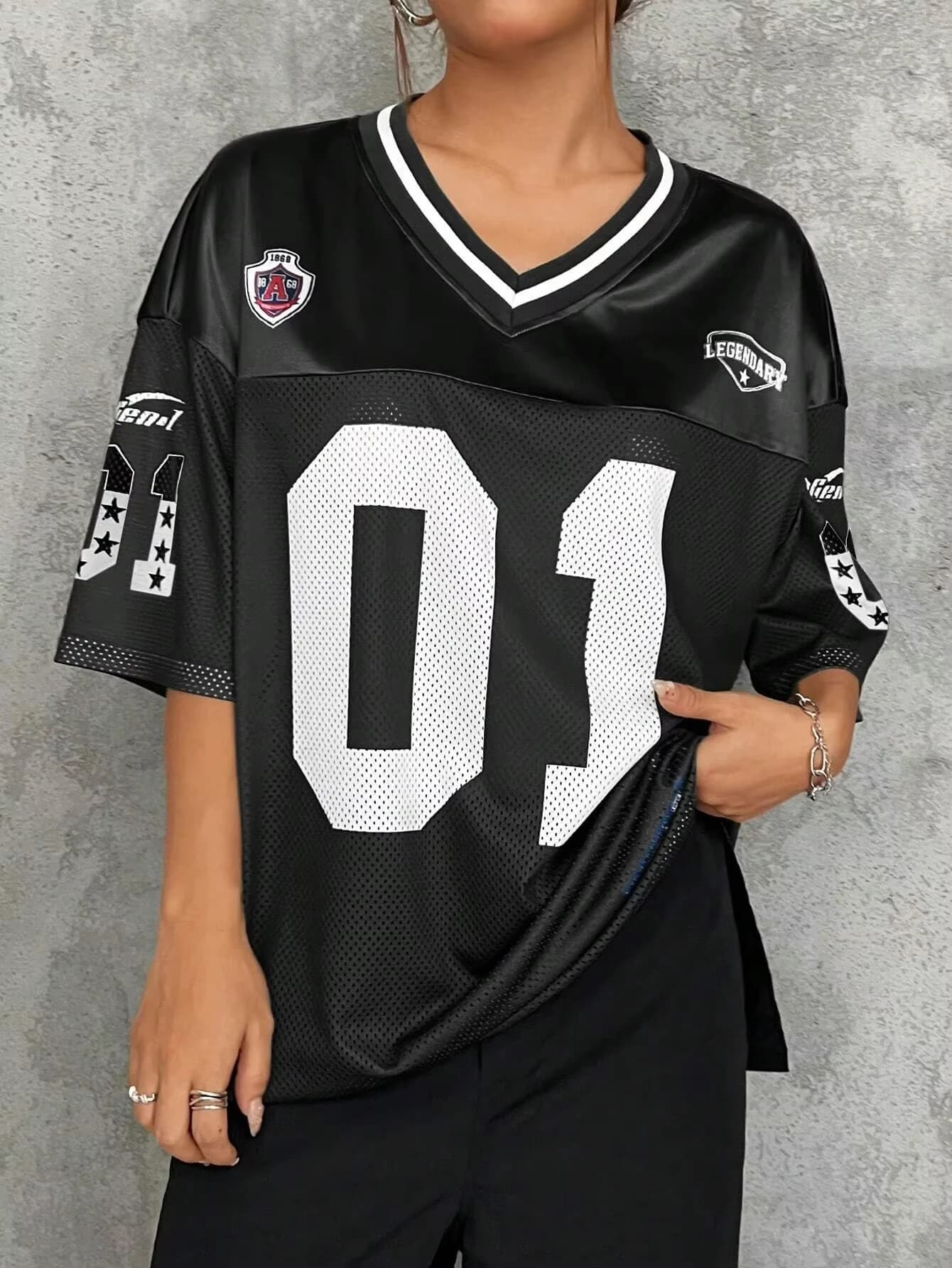 T-shirt e felpa con scollo a V alla moda americana per abbigliamento sportivo da donna Top da strada hip-hop casual e versatile ad asciugatura rapida
