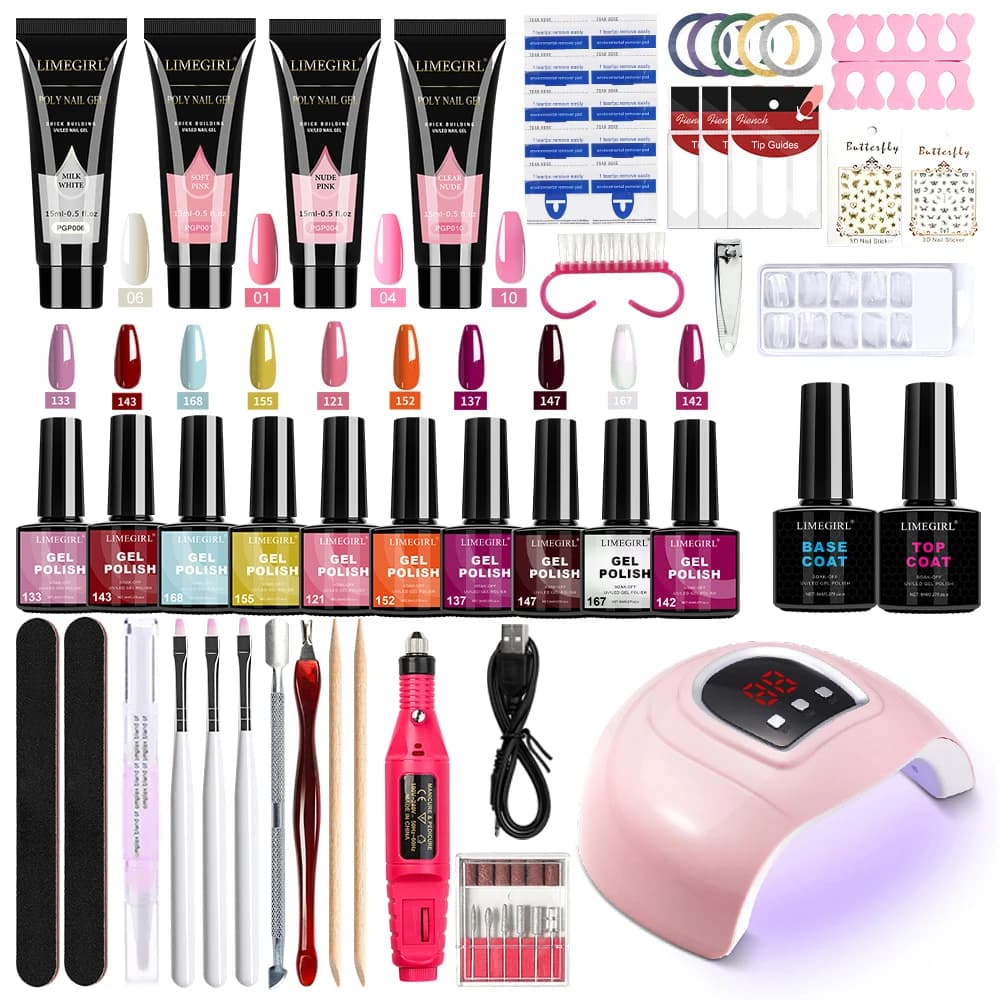 LIMEGIRL Kit smalto gel con lampada UV per unghie Trapano elettrico per unghie Base gel per ammollo UV e kit di strumenti per smalto gel con top coat