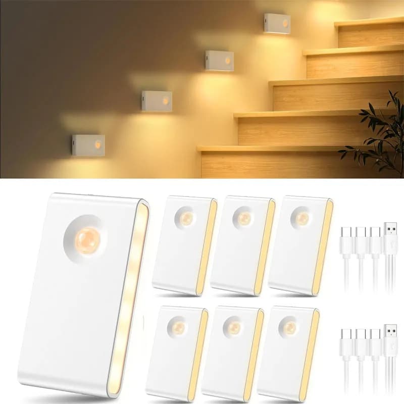 Luci per scale Sensore di movimento Luce notturna ricaricabile per interni Illuminazione sotto l'armadio wireless per scale Corridoio Cucina Bagno