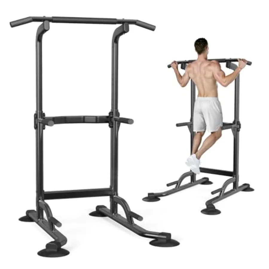 Power Tower with Traction Bar, 450 pounds Robusta Fitness Station for Home Gym, Black with Steel Structure Resistant