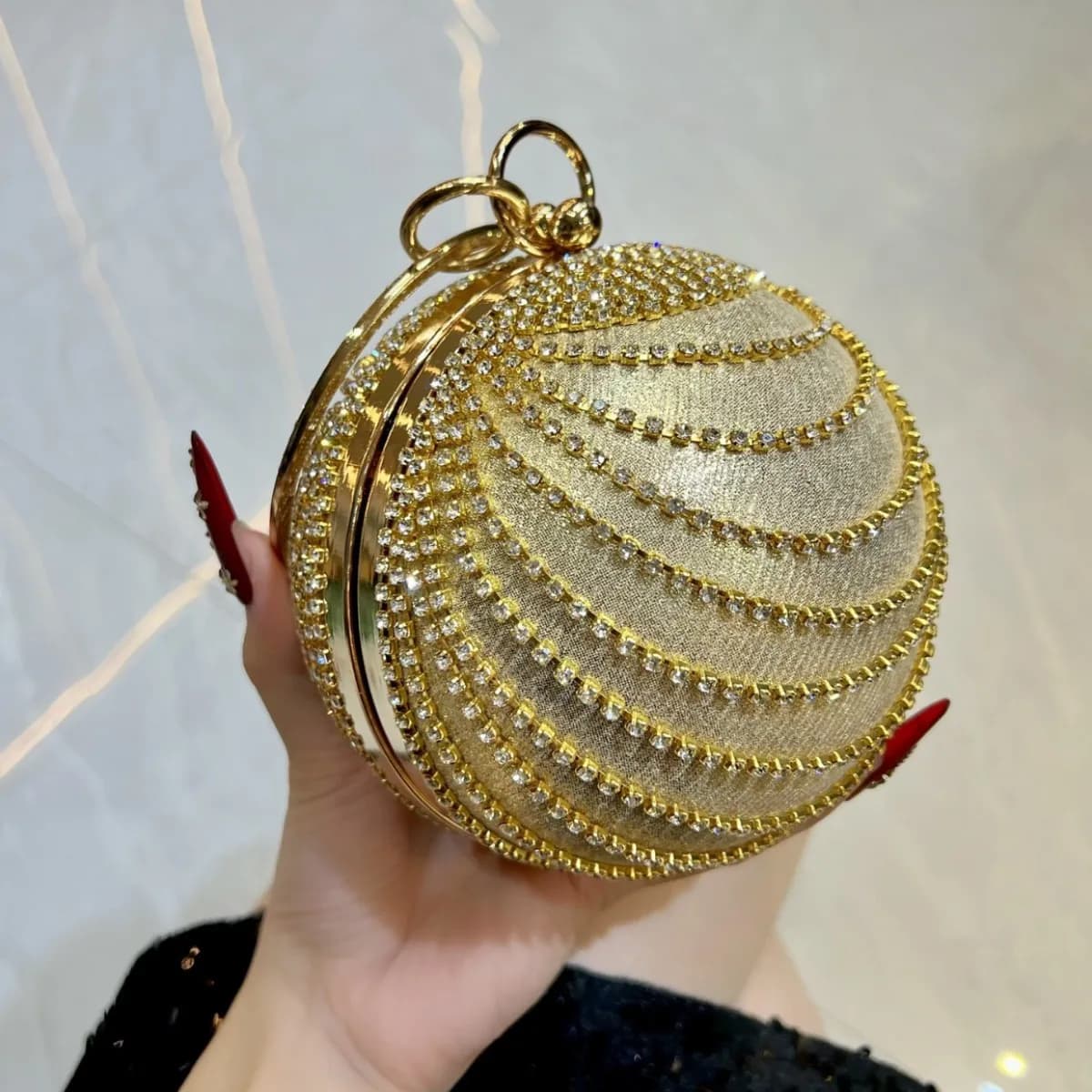 Pochette da donna di lusso Borsa da sera con borsa a sfera rotonda con strass Squisita per borsa da donna piccola portafoglio per festa di nozze