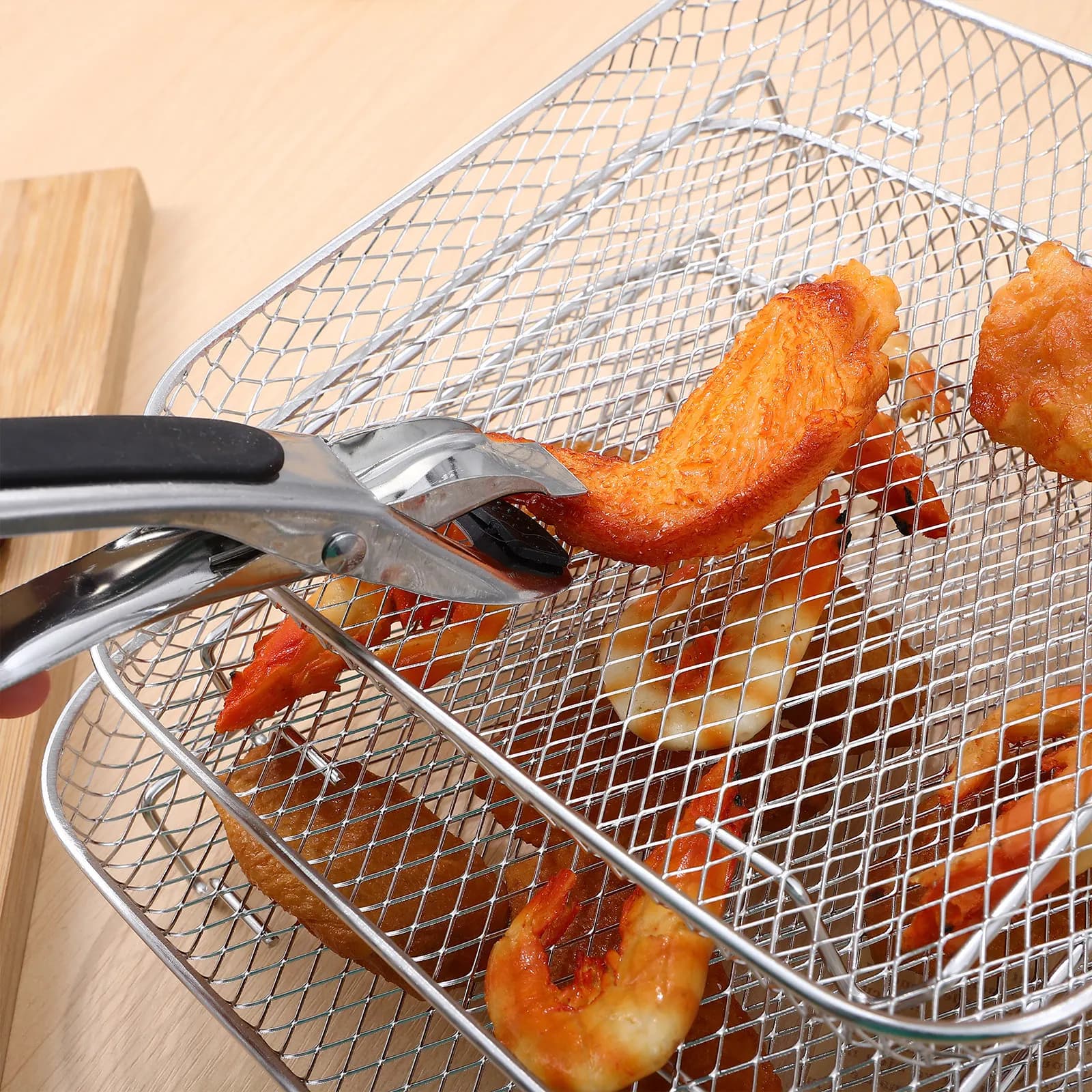 Set di 3 Griglie in Acciaio Inox per Friggitrice ad Aria, Rete Forata Lucida Senza Sbavature, Impilabili, per Forno e Friggitrice ad Aria