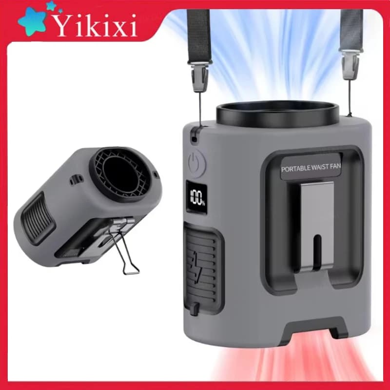 Mini Waist Fan Outdoor Portable Hanging Neck Fan 13000RPM 4 Speeds Strong Wind with Power Bank LED Lighting for Outdoor Working