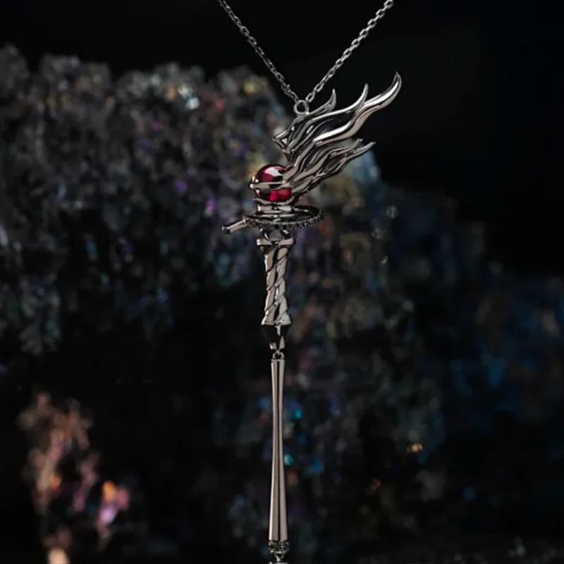 Design Sense Guardian Staff Collarbone Chain Burning Flame Necklace Three-dimensional Stardust Staff Pendant Couple Necklace