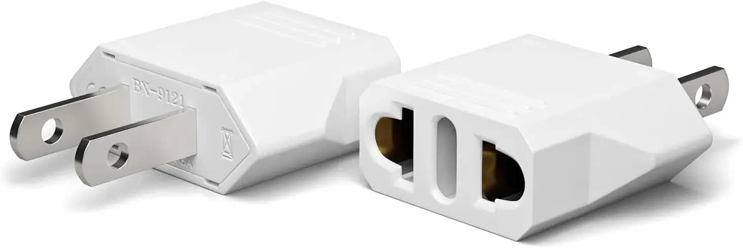 EU to US Plug Adapter, 2-Pack, Europe to USA Travel Adaptor, Type A, 125-250V, 6A, for US Canada Mexico