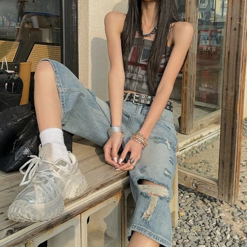 New Women's Summer Shorts Denim Style American Retro, High Waist, Straight Leg, Casual, Wide, Korean Style, 5 Points