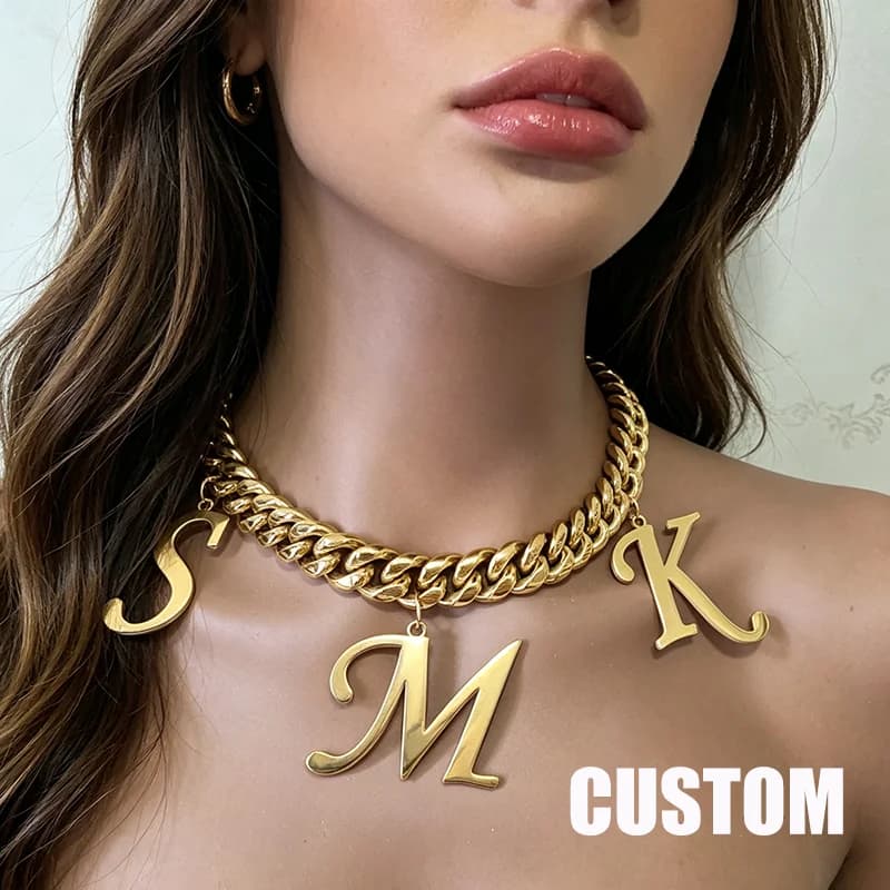 Customized Stainless Steel Hang Letters Necklace With 1.6CM/1.2CM Stainless Steel Cuban Chain for Men Women Hip Hop Jewelry
