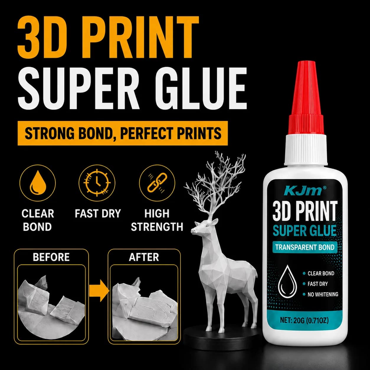 KJM 3D Print Adhesive Strong Bond Glue For PLA ABS Resin Models Quick Dry Precision Repair Glue For 3D Printer Parts DIY Project