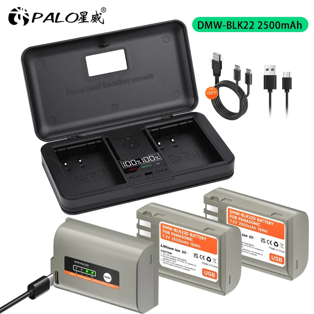 PALO DMW-BLK22 BLK22 USB charging battery + LCD camera charger housing Panasonic LUMIX DC-S5 DC-S5K GH5 II GH6 S5M2 S5M2X GH5M2