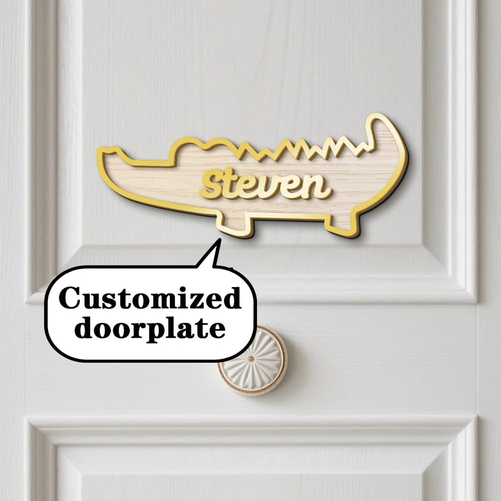 4 style Cute Crocodile Shape Customizable Acrylic Name with wooden sign For Bedroom Decor Personalized Plate Home Decoration