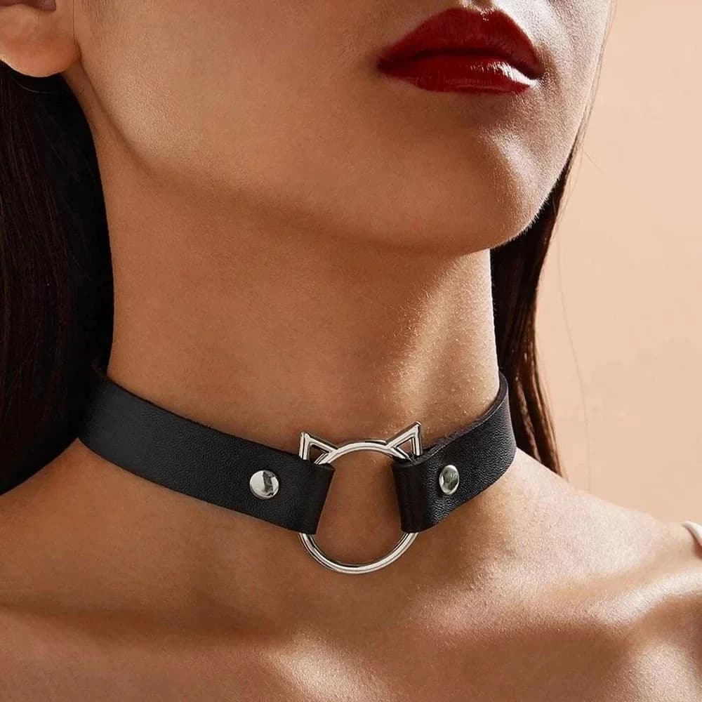 Collana in pelle da donna sexy alla moda Abbigliamento gotico Collo Bondage Collana a forma di gatto Harajuku Girocollo Fetish Rave Outfit Accessorie
