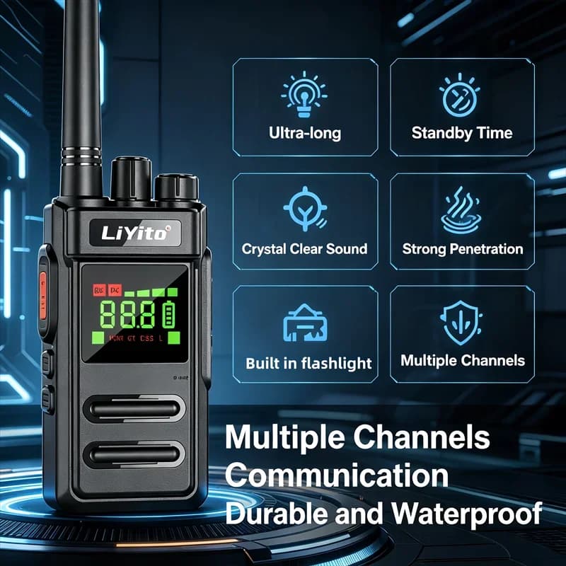 Walkie Talkie Professionale con Schermo LED, Torcia, Lunga Portata, Segnale Forte, Cancellazione Automatica del Rumore, Lunga Autonomia, Facile da Usare