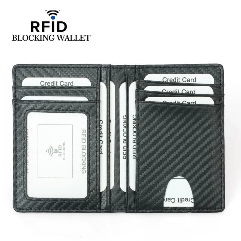 Portafoglio Sottile in Pelle RFID per Uomo, Porta Carte e Documenti, Organizzatore Antifurto per Contanti, in Fibra di Carbonio Leggero