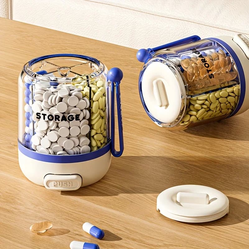 Bottiglia divisoria per pillole portatile di grande capacità da 1 pezzo, scatola di immagazzinaggio di vitamine con divisorio rimovibile a 4 scomparti con design anti-mix